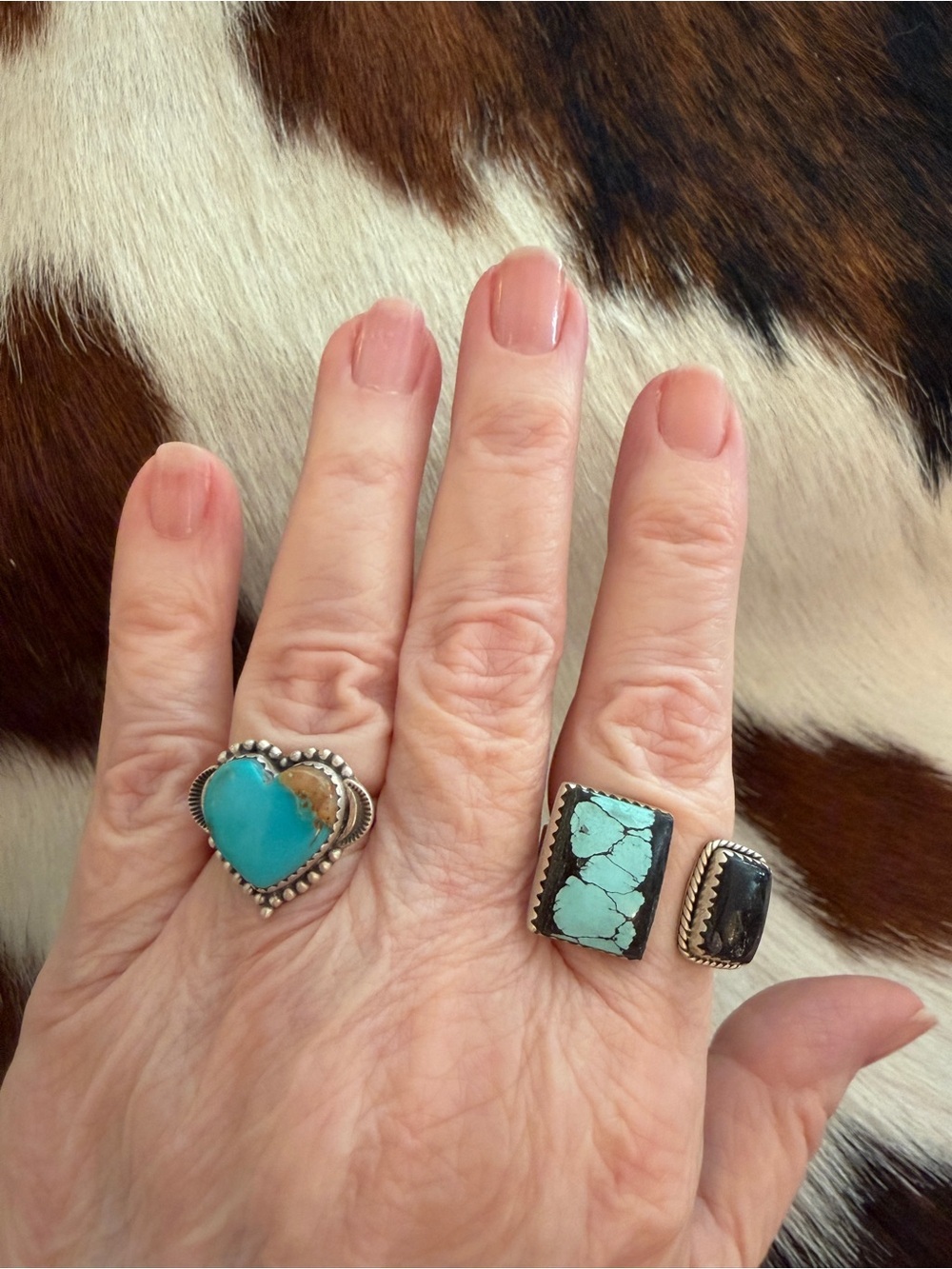 ❤️ Kingman Turquoise Heart Sterling Heart Shaped Navajo Style Ring Adj 6 to 9 - Picture 3 of 14